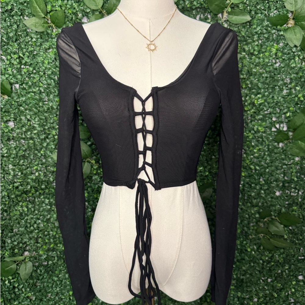 Chic Black Lace-Up Crop Corset  Top